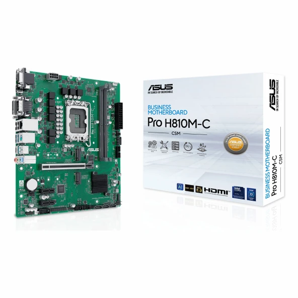 Asus Pro H810M-C-CSM DDR5 (6400MHz)OC M.2 DVI/VGA/HDMI/DP/USB-C PCIe 5.0 1851P mATX Anakart ürün görseli 1
