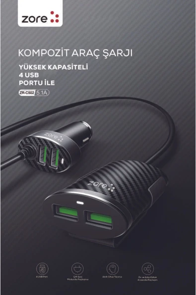 mastersonic MTSC ZR-C502 2+2 Araç Şarj Seti - Siyah - Resim 8