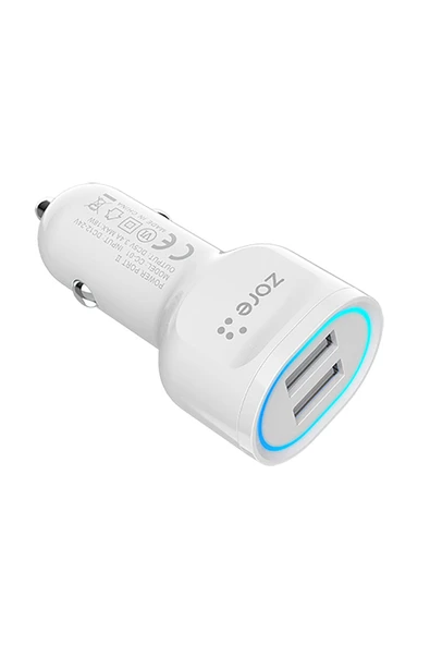 mastersonic Beyaz CC-01 Hızlı Şarj Özellikli LED Işıklı Dual USB Araç Şarj Başlığı 18W Zore-NVG - Resim 3