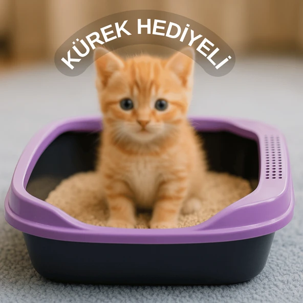 Kedi Tuvaleti Kürek Hediyeli Kedi Köpek Eğitim Tuvaleti Büyük Boy Tuvalet Kabı Mor Kedi Tuvalet Seti - 1