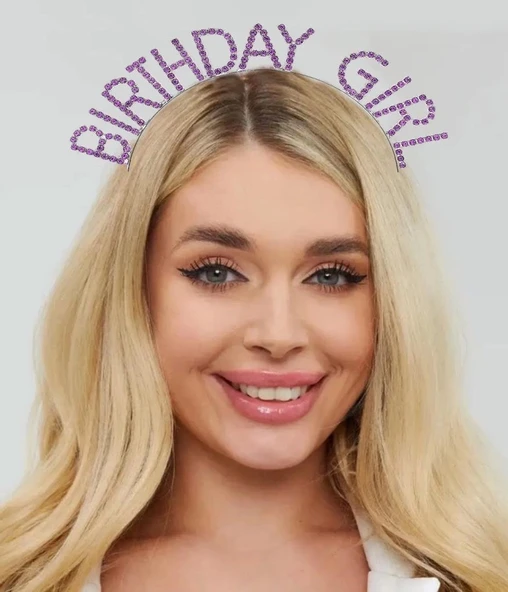 CEYLAN ADAM   Mor Renk Kristal Taşlı Parlak Birthday Girl Yazılı Taç 16x17 cm - Resim 2