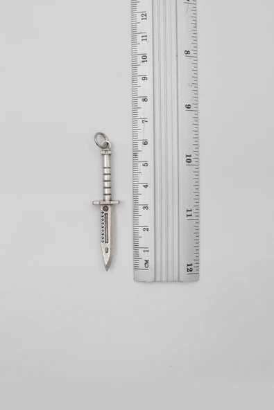 Testere Dişli Taktik Bıçak Örme Zincir Kolye - Antik Gümüş Kaplama - Kadın Erkek - 60 cm - Resim 4