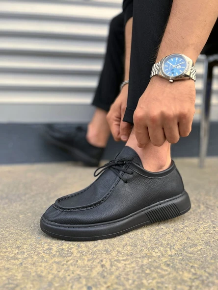 JET-170 Tornado Bağcıklı Cilt Erkek Günlük Spor Klasik Ayakkabı CST - Siyah - Resim 3