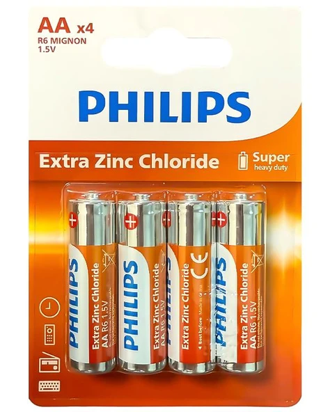 Philips Çinko AA Kalem Pil 1.5V 4lü Blister Paket R6L4B