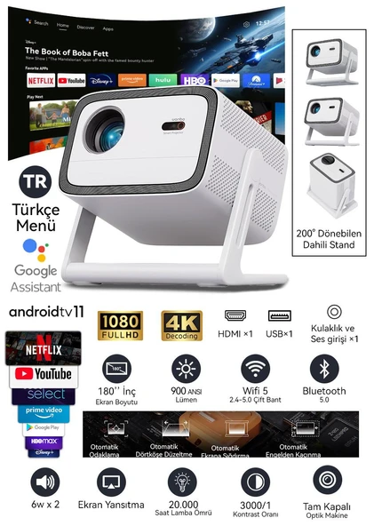 Wanbo Vali 1 Projeksiyon Cihazı | 900 ANSI Lümen, Android TV, Dahili Stand ürün görseli