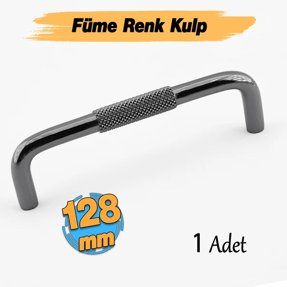 Tırtıklı Füme Metal Kulp 128 mm 12.8 cm Mobilya Çekmece Dolap Dolabı Modern Kapak Kulpları ürün görseli