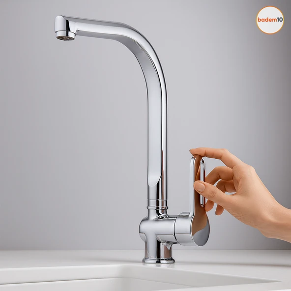 Premium Sıcak Soğuk Ayarlı Tek Kollu Aç Kapa Krom Lavabo Eviye Bataryası Modern Duvar Tipi Armatür - Resim 3