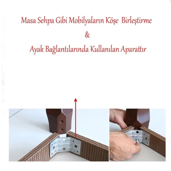 Masa Mobilya Ayak Köşe Bağlantı Birleştirme Sacı Demiri 135° (4 ADET) - Resim 6