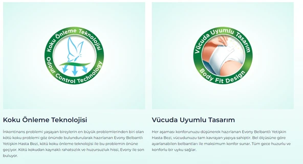 Evony Belbantlı Premıum Yetişkin Hasta Bezi XL Beden 60 Adet - 2