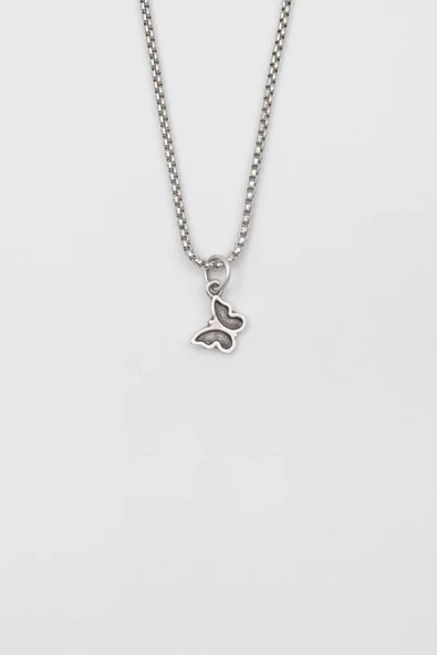 Minimalist Kelebek Örme Zincir Kolye - Antik Gümüş Kaplama - Kadın Erkek - 60 cm - 1