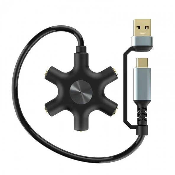 Usb A type C ses kartı ve 5 port kulaklık çoklayıcı dağıtıcı splitter ürün görseli 1