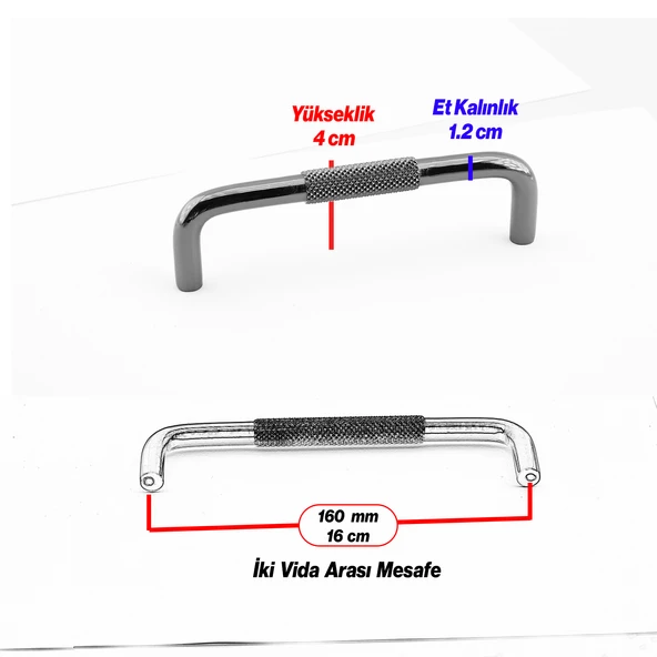 Tırtıklı Füme Metal Kulp 160 mm 16 cm Mobilya Çekmece Dolap Dolabı Modern Kapak Kulpları - Resim 2