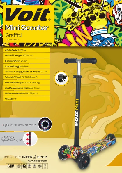 VOİT 218 IŞIKLI 3 TEKER SCOOTER GRAFFITI 55 - 3