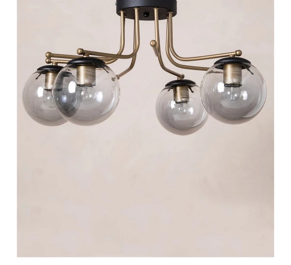 Dörtlü Siyah Camlı Eskitme Sarkıt Avize - Resim 4