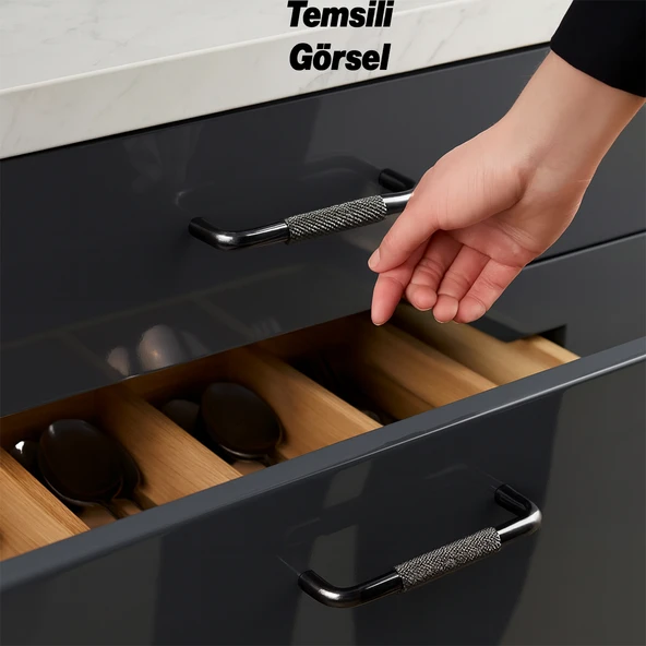 Tırtıklı Füme Metal Kulp 128 mm 12.8 cm Mobilya Çekmece Dolap Dolabı Modern Kapak Kulpları - Resim 6