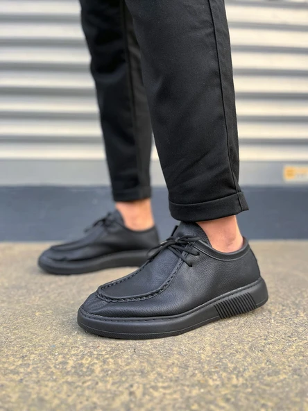 JET-170 Tornado Bağcıklı Cilt Erkek Günlük Spor Klasik Ayakkabı CST - Siyah - Resim 2