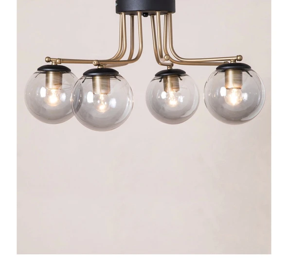 Dörtlü Siyah Camlı Eskitme Sarkıt Avize - Resim 3