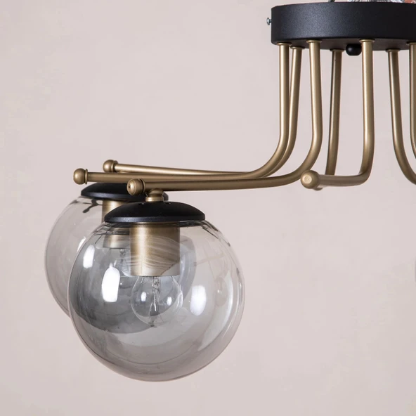 Dörtlü Siyah Camlı Eskitme Sarkıt Avize - Resim 6