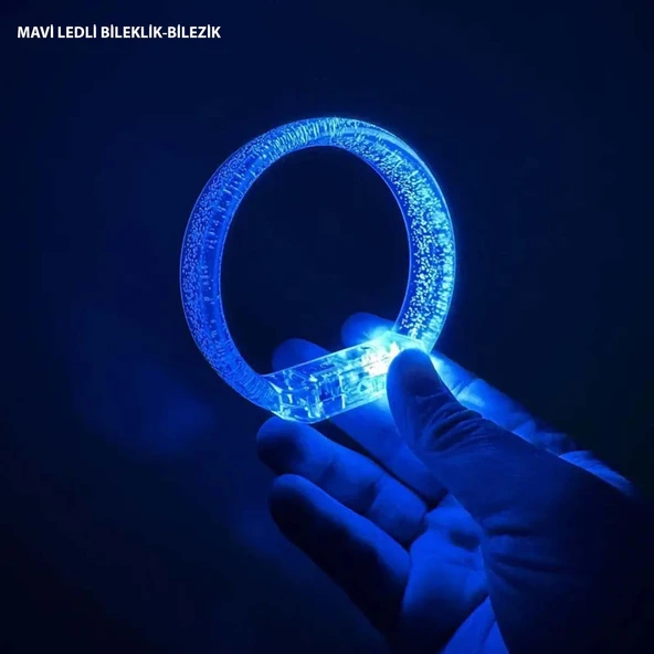 Mavi Led Işıklı Baskı Yapılabilen Pilli Bileklik Bilezik 1,5 cm Genişlik