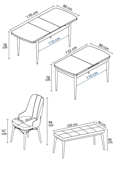 Loft Barok Desen 80x132 Açılabilir Mdf Masa Yemek Odası Takımı, Mutfak Takımı 4 Sandalye, 1 Bench Cappucino - 5