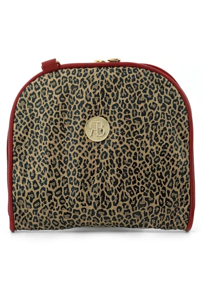 Kahverengi Leopar Desenli Kırmızı Çift Ebat Portatif Alışveriş Çantası ürün görseli