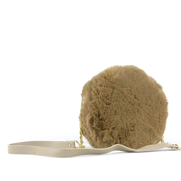 Kahverengi Yuvarlak Peluş Kadın Omuz Çantası - Resim 2