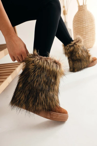 Taba Süet Gizli Topuklu Tüylü Kadın Bot ürün görseli