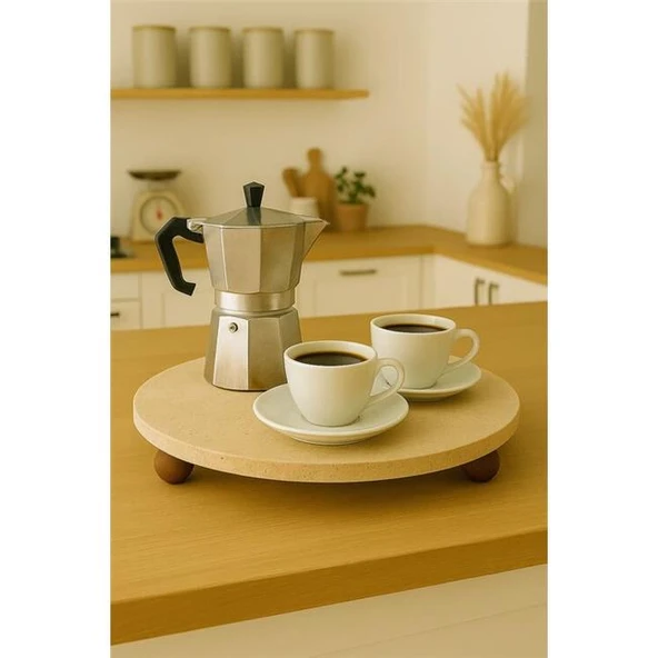 Akayev Traverten 28 Cm Ahşap Boncuk Ayaklı Sunumluk