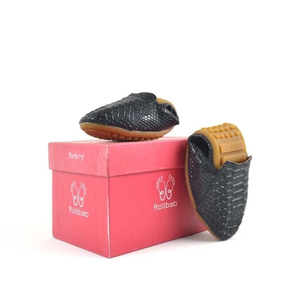 Siyah Croc Desenli Katlanabilir Kadın Babet - Resim 5