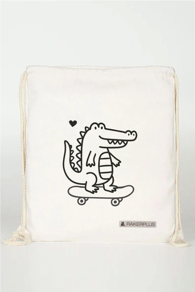 Rakerplus Tbons Özel Tasarım 35x40 cm Unisex Ham Bez Büzgülü Sırt Ayakkabı Çantası - 4