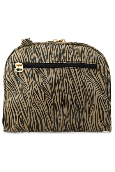 Kahverengi Krem Desenli Çift Ebat Portatif Alışveriş Çantası - Resim 2