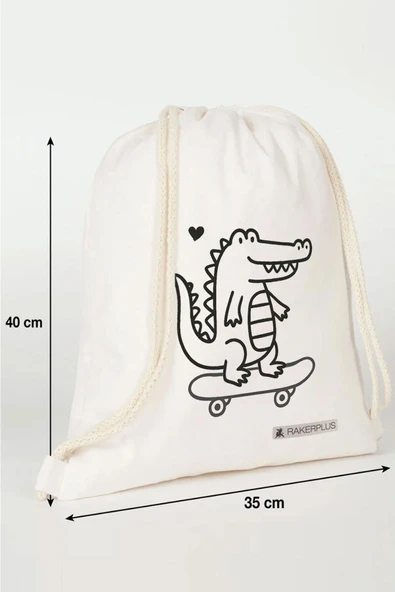 Rakerplus Tbons Özel Tasarım 35x40 cm Unisex Ham Bez Büzgülü Sırt Ayakkabı Çantası - 3