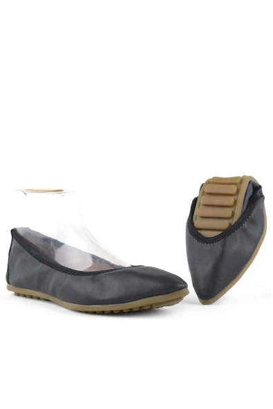 Siyah Sivri Burun Katlanabilir Kadın Babet - Resim 4