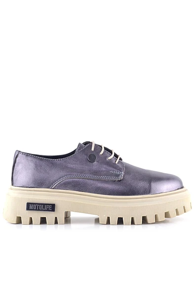 Rakerplus Platin Hakiki Deri Metal Detaylı Bağcıklı Günlük Oxford Ayakkabı - Resim 2