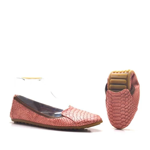 Pembe Croc Desenli Katlanabilir Kadın Babet ürün görseli