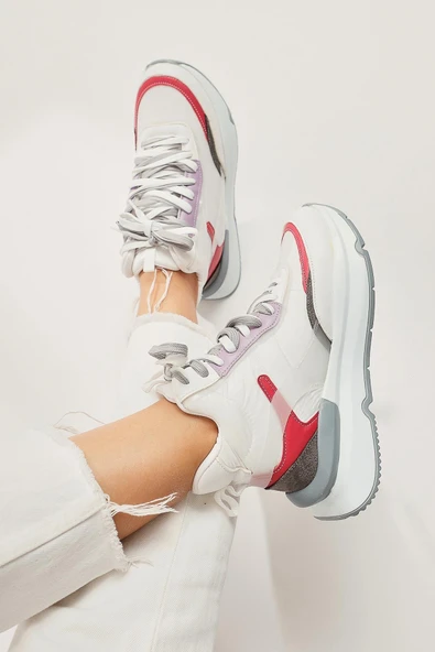 Fuşya Gri Turuncu Bağcıklı Spor Kadın Bot ürün görseli