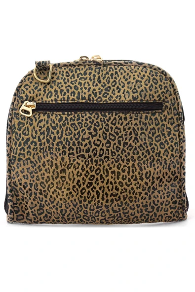 Kahverengi Leopar Desenli Çift Ebat Portatif Alışveriş Çantası - Resim 2