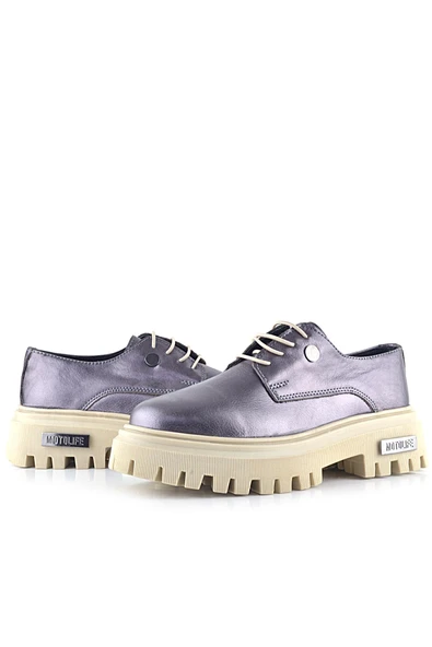Rakerplus Platin Hakiki Deri Metal Detaylı Bağcıklı Günlük Oxford Ayakkabı - Resim 8