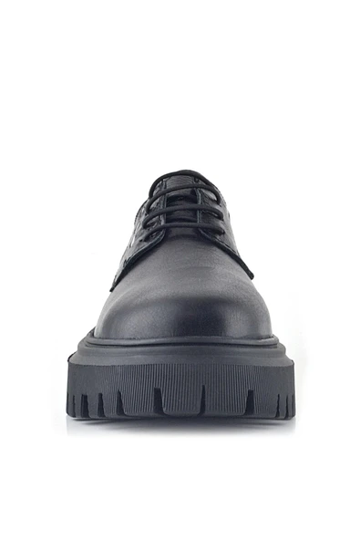 Rakerplus Siyah Kırışık Hakiki Deri Bağcıklı Metal Detaylı GünlükOxford Ayakkabı - 3