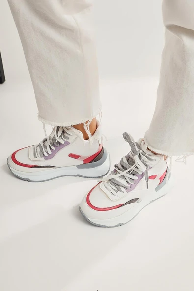 Fuşya Gri Turuncu Bağcıklı Spor Kadın Bot - Resim 3