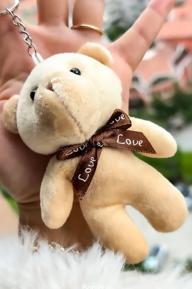 2 Adet Krem-Kahve I Love You Tatlı Ayıcık Sevgili Seti Anahtarlık Çanta Kalemlik Araba - 5