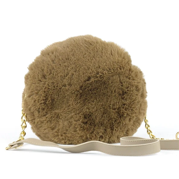 Kahverengi Yuvarlak Peluş Kadın Omuz Çantası ürün görseli