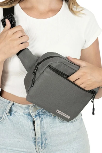 Rakerplus Gri Unisex Minimal 21x15x5 cm Bel ve Göğüs Çantası - Resim 5