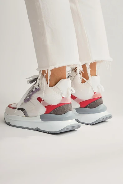 Fuşya Gri Turuncu Bağcıklı Spor Kadın Bot - Resim 2