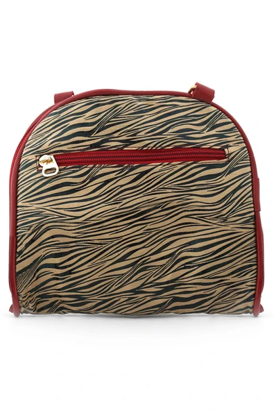 Kahverengi Siyah Desenli Kırmızı Çift Ebat Portatif Alışveriş Çantası - Resim 2