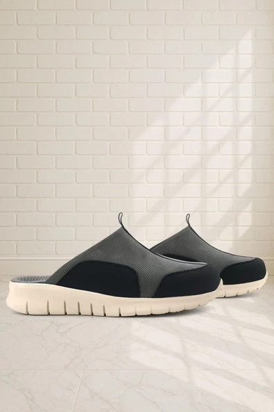 Heep Medikal Hakiki Deri Gri Siyah Krem Tabanlı Comfort Spor Terlik ürün görseli