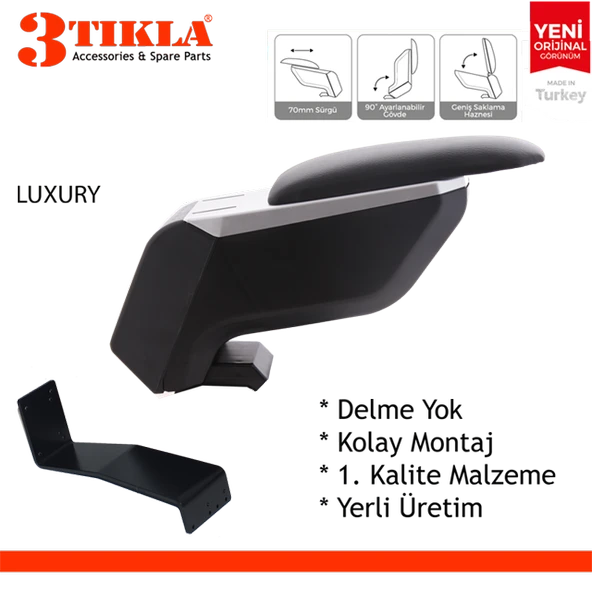 Lüks Set Peugeot 301 2022 Delmesiz Çelik Ayaklı Gri-Siyah Kolçak Kol Dayama, Direksiyon Kılıfı - Resim 2