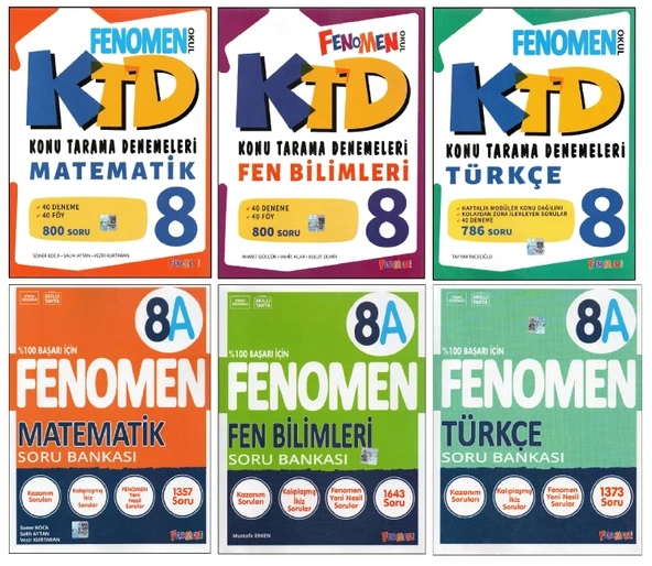 FENOMEN KTD+8A 8. SINIF MATEMATİK+TÜRKÇE+FEN B. (6 KİTAP) ürün görseli