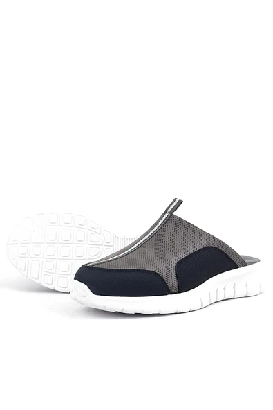 Hakiki Deri Gri Siyah Comfort Spor Terlik - Resim 6