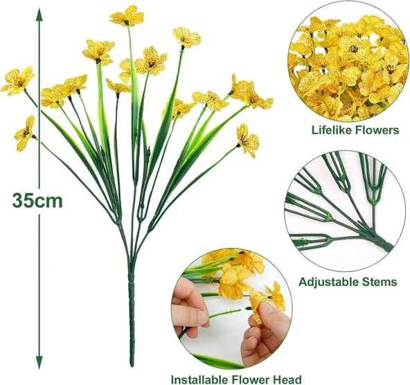 Nettenevime 12li Set Yapay Çiçek Sazlı Mine Sarı Renk 5 Dallı 33cm - Resim 2